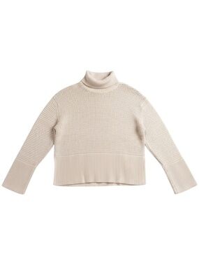 GAP Tall Small Cream 100% Cotton Crochet Turtleneck Sweater